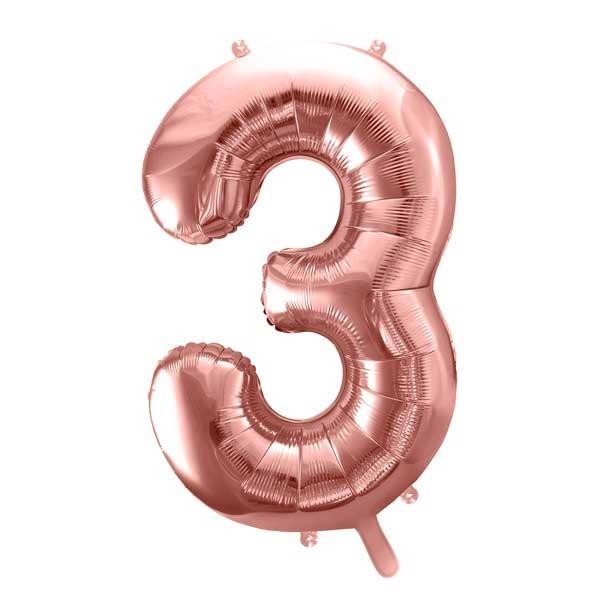 Globo Número Metalizado Jumbo "3" Oro-rosa